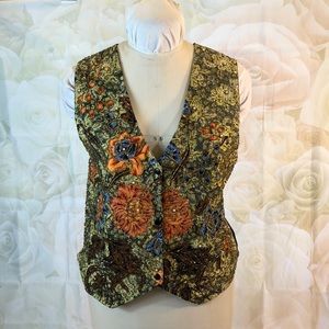 Beaded Floral Tapestry Vest Large